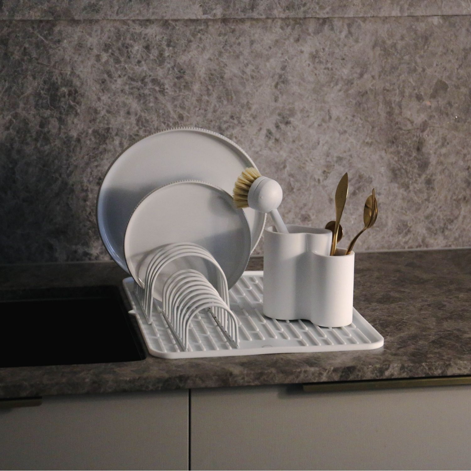 DESIGNSTUFF Store-All Cutlery Drainer/Holder, White