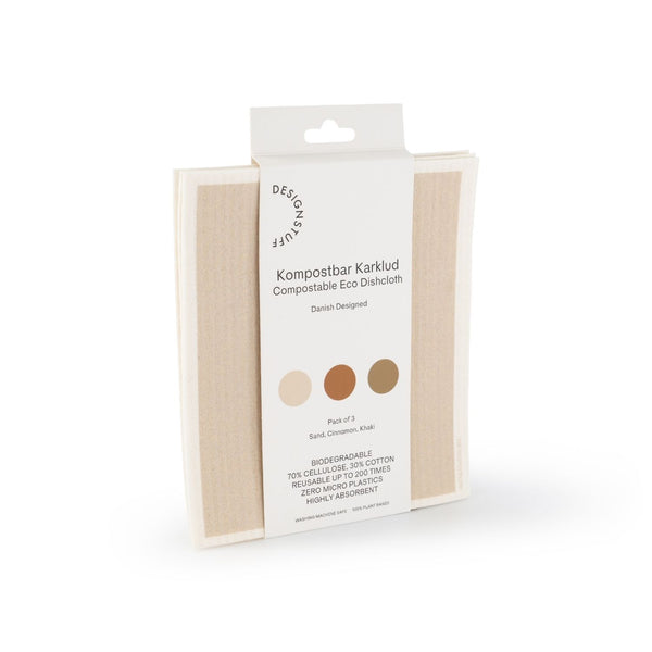 DESIGNSTUFF Compostable Eco Dishcloth, Sand/Cinnamon/Khaki (Pack of 3)