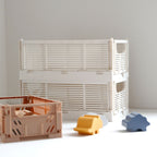 DESIGNSTUFF Linear Collapsible Crate, M, 33x25cm, Chalk (Set of 2)