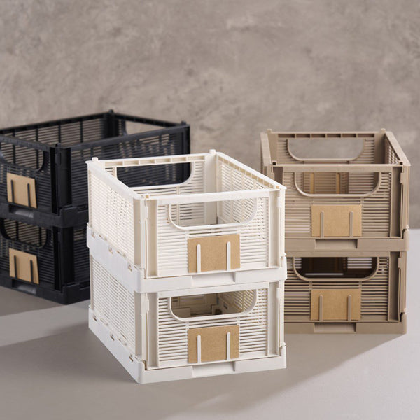 DESIGNSTUFF Linear Collapsible Crate, S, 25x16cm, Chalk (Set of 2)