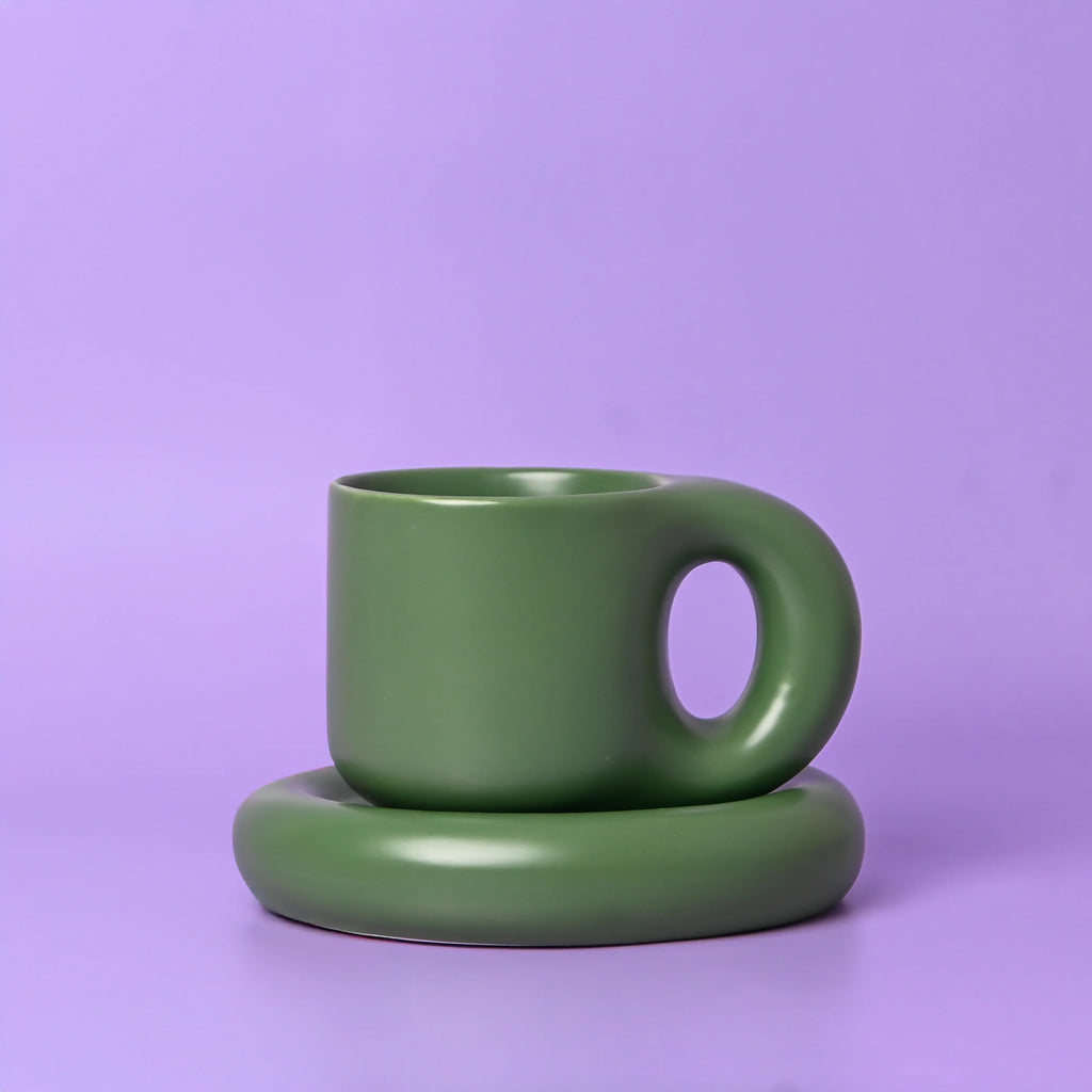 Lola Chubby Mug & Saucer Set - Dark Green