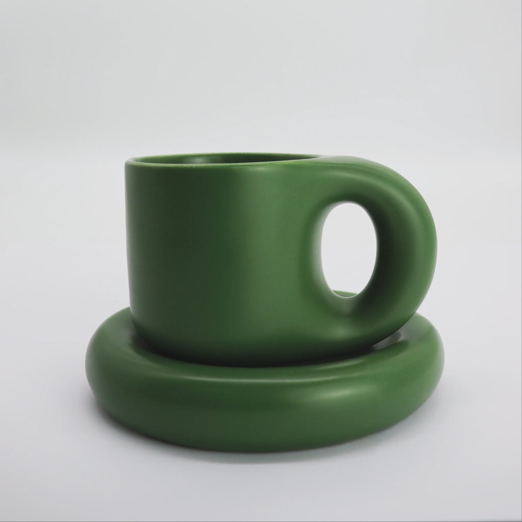 Lola Chubby Mug & Saucer Set - Dark Green