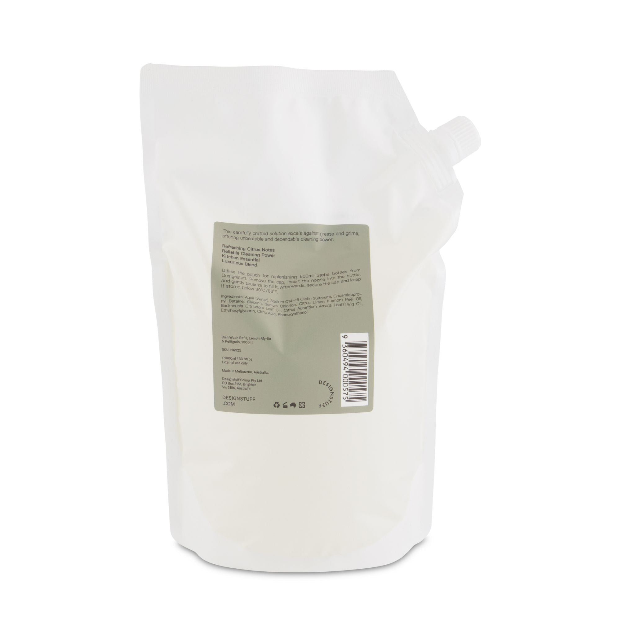 Saebe by DESIGNSTUFF Dish Wash Refill, Lemon Myrtle & Petitgrain, 1L