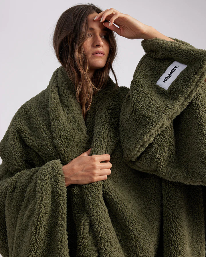 HOMMEY Faux Fur Throw Blanket - Olive