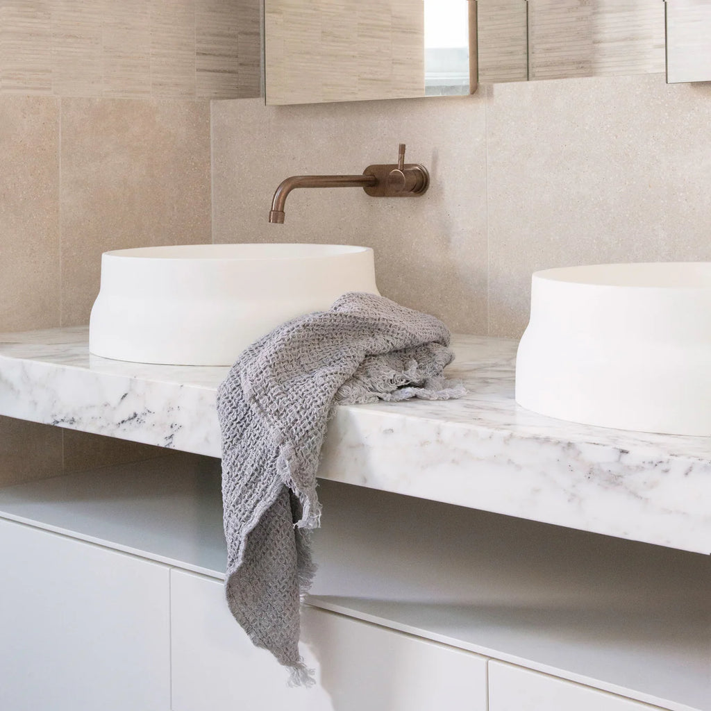 Flocca Waffle Linen Hand Towel - Fog