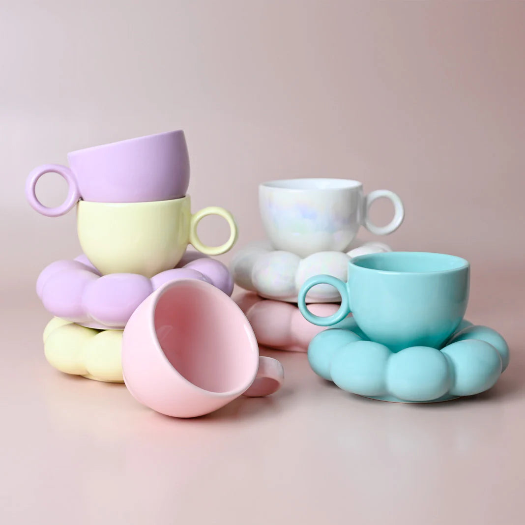 Lottie Bubble Mug & Saucer Set - Blue