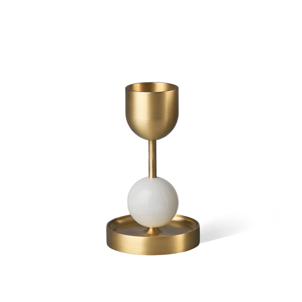 Beaded Fountain Brass Candle Holder - White Medium