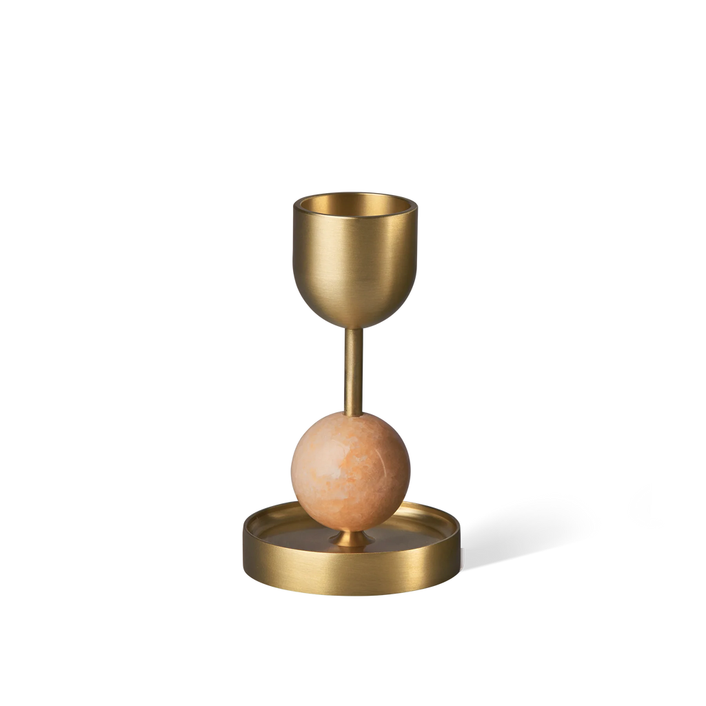 Beaded Fountain Brass Candle Holder - Coral Medium