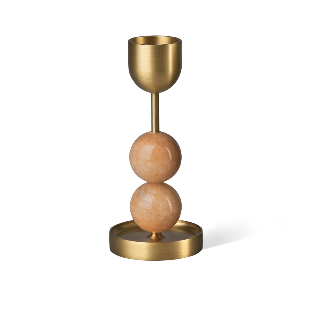 Beaded Fountain Brass Candle Holder - Coral Large