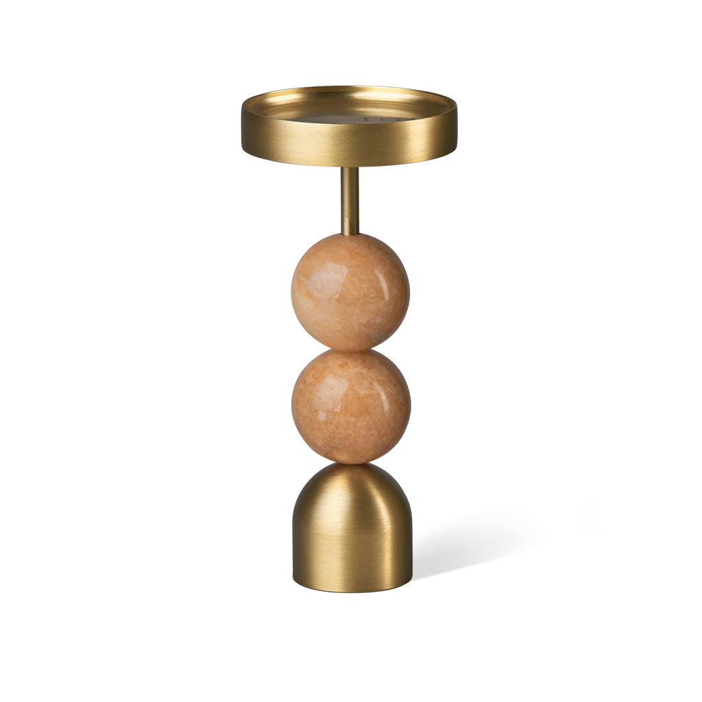 Beaded Fountain Brass Candle Holder - Coral Large