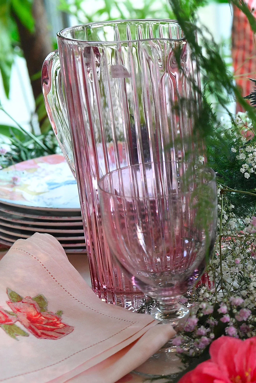 Pink Ridged Pitcher Glass Prestige