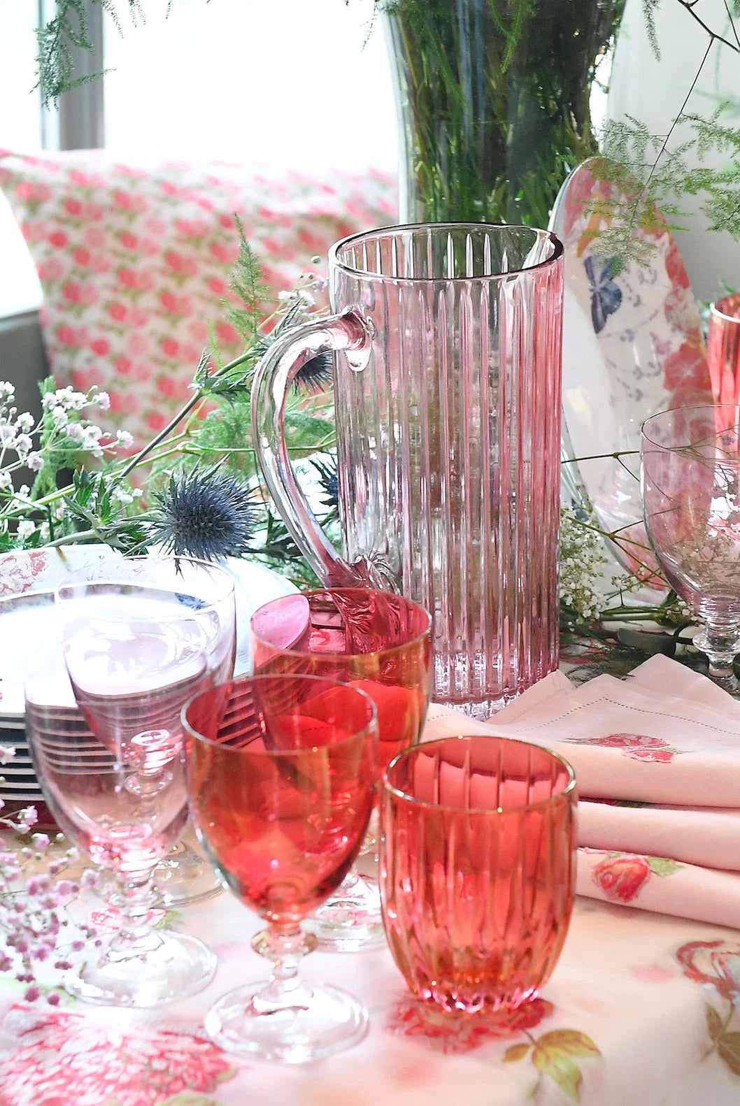 Pink Ridged Pitcher Glass Prestige