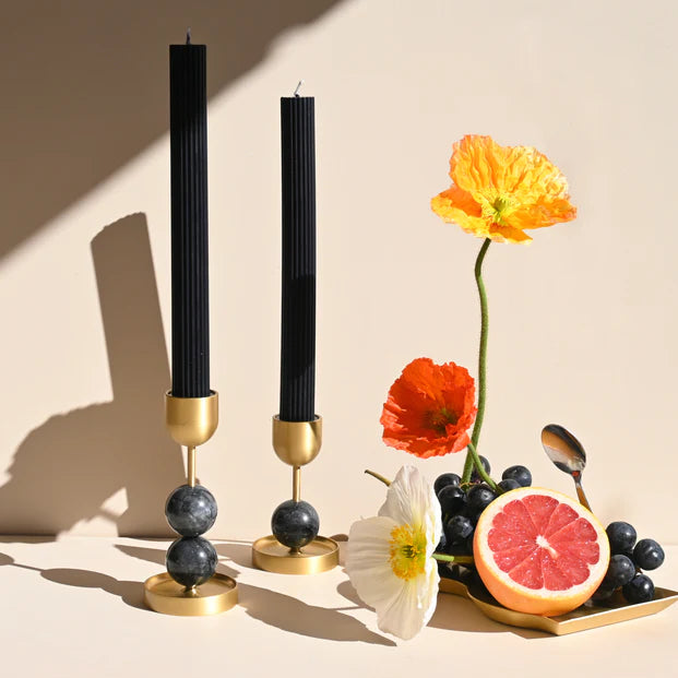Column Pillar Candle Duo - Black