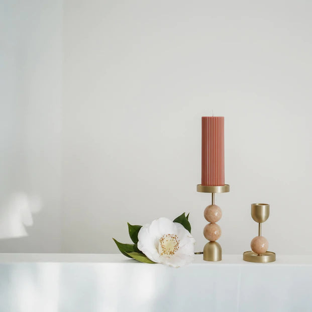 Beaded Fountain Brass Candle Holder - Coral Medium