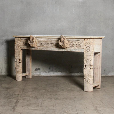 Vintage Indian Console With Marble Top