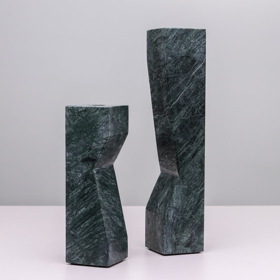 Pilos Taper Candlestand - Green Marble - Short