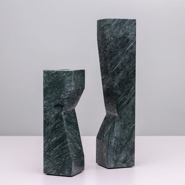 Pilos Taper Candlestand - Green Marble - Tall