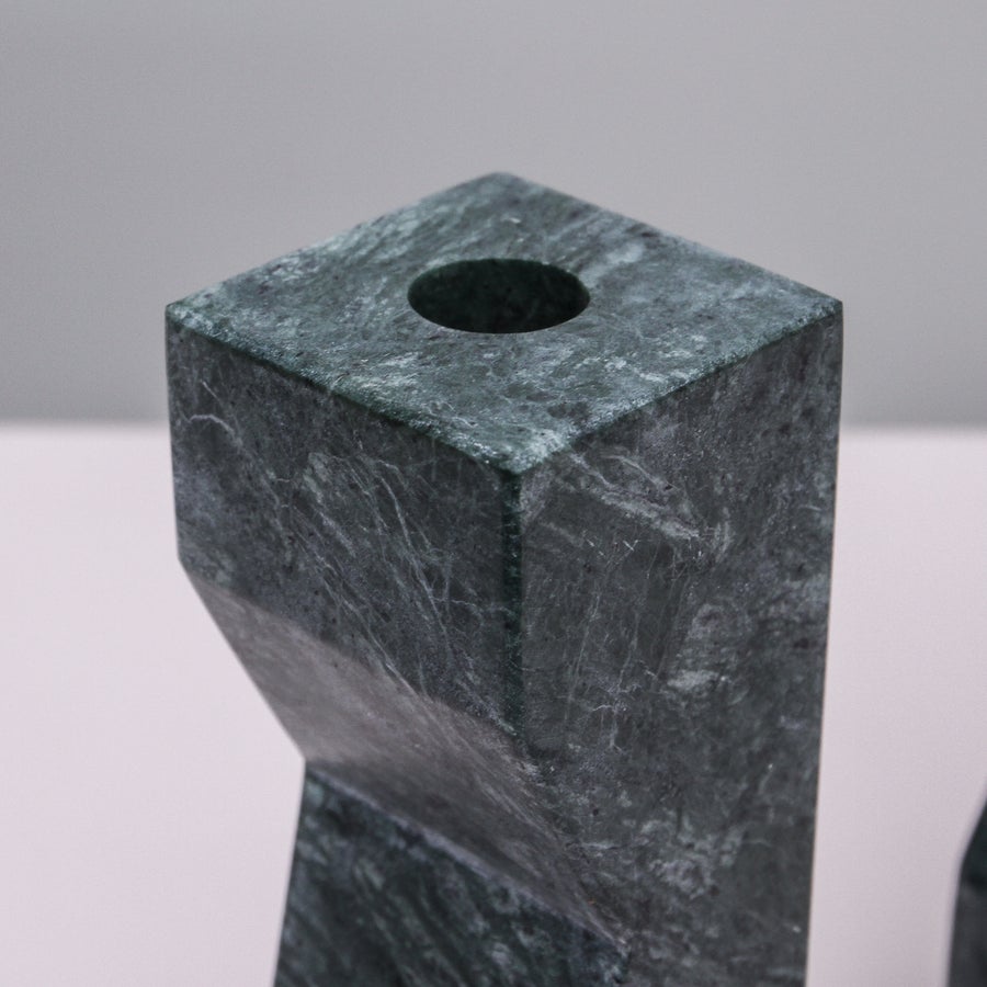 Pilos Taper Candlestand - Green Marble - Short