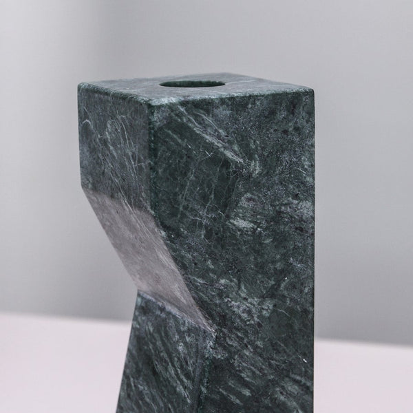 Pilos Taper Candlestand - Green Marble - Short
