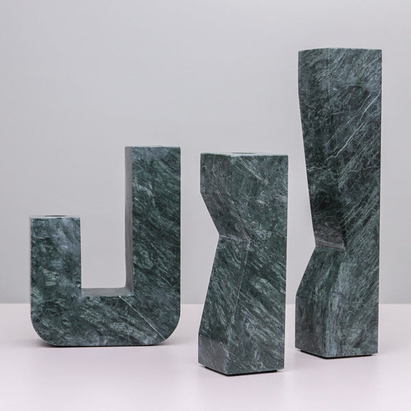 Pilos Taper Candlestand - Green Marble - Tall
