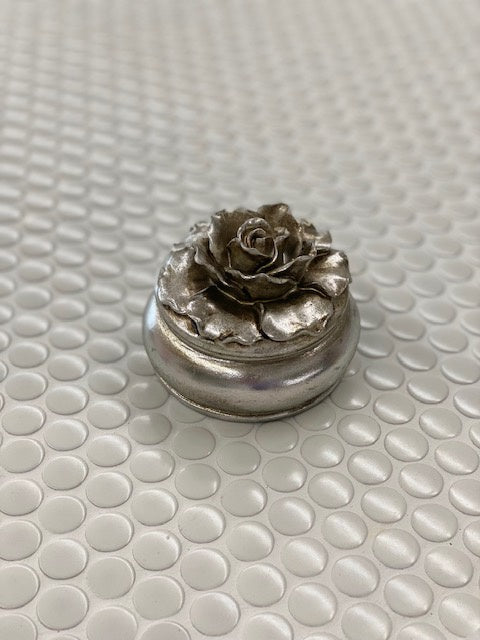 Small Camelia Round Trinket Box Pewter Finish 10cm