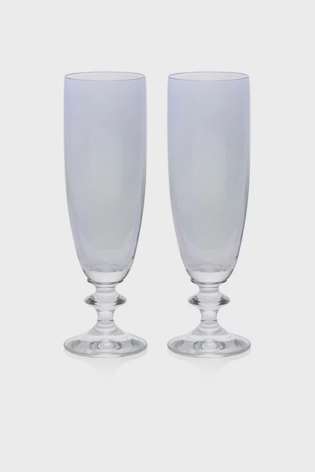 Blue Set Of Two Rosy Flute Glass