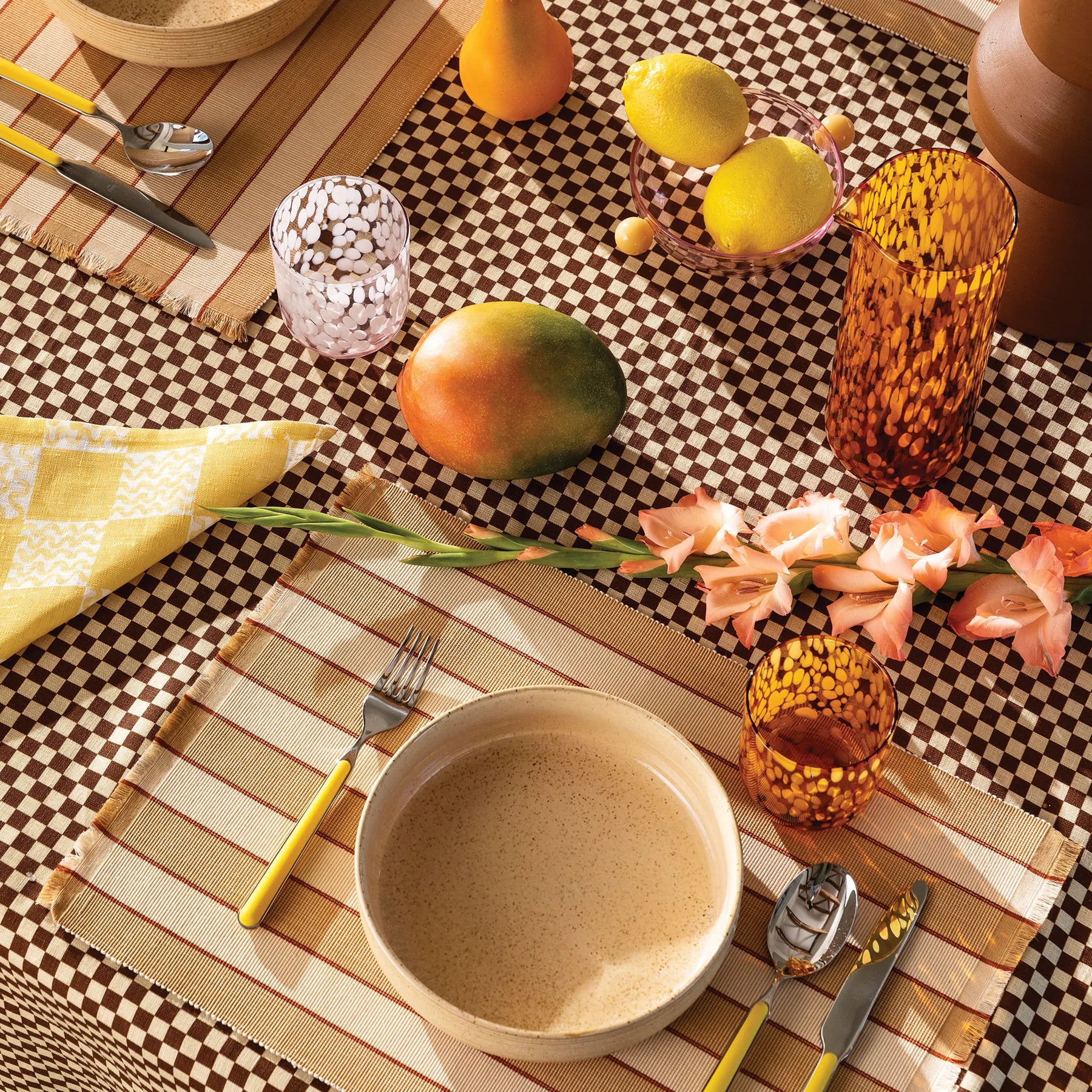 Tiny Checkers Cocoa Tablecloth | Medium