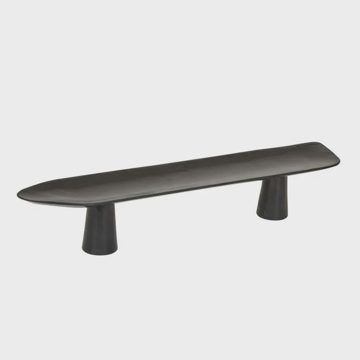 Ridge Marble Footed Platter - Black