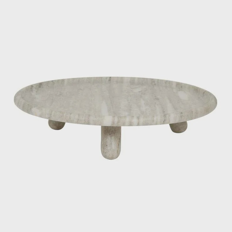 Ridge Marble Round Foot Platter-Beige