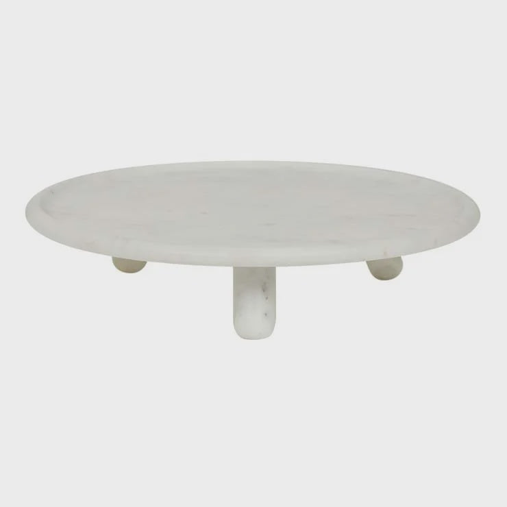 Ridge Marble Round Foot Platter-White