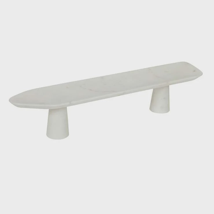 Ridge Marble Footed Platter-White