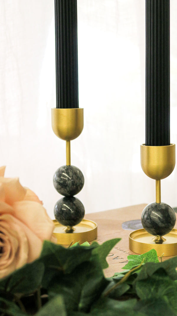 Beaded Fountain Candle Brass Holder - Charcoal Medium